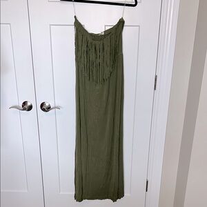 NWOT POL Strapless Fringe Maxi Dress
